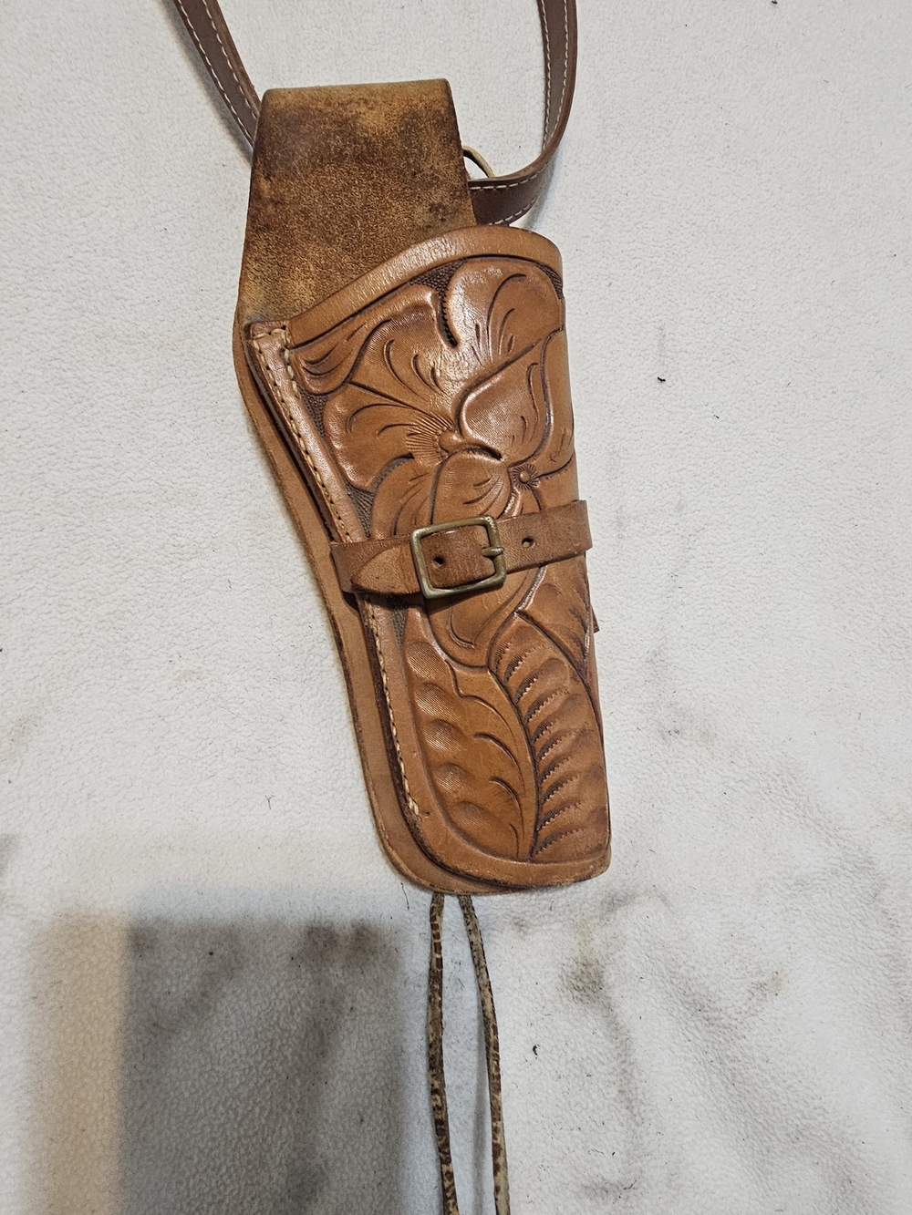 Hand-Tooled Brown Leather Western Holster with Floral Design